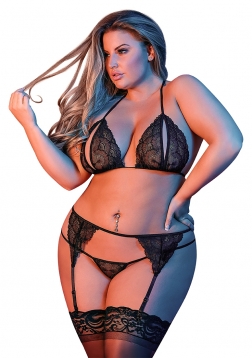 Peek-a-Boo Bra, Garter and G-String Set - XXL