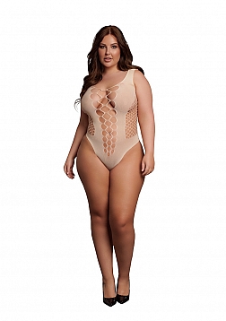 V-Neck Teddy with Opaque Panels - Queen Size