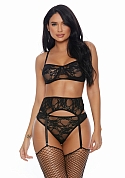 Lace Me Down - Bra, Garter Belt and Panty - S  Lace Me Down - Bra, Garter Belt and Panty - S