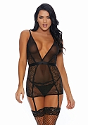 A Sheer Thing - Nightgown with Suspender Straps and Tights - S